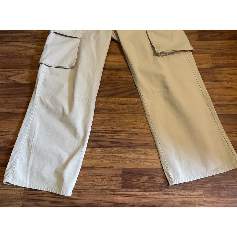 Bershka Mens Cargo Pants 40 30 Khaki Beige Straight Leg Medium Rise Utility Pock - Picture 11 of 15